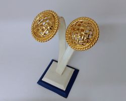 Christian Dior 1980s 3D Gitter-Ohrclips 24k Vergoldet neuw..