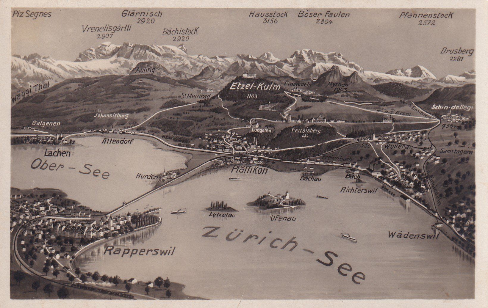 Cartoline postali: Zürich - See Rapperswil Panorama – Difettoso da Cormoret venduto da Pascalll2001