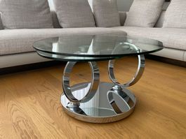 Design Couchtisch rund drehbar Chrom / Glas