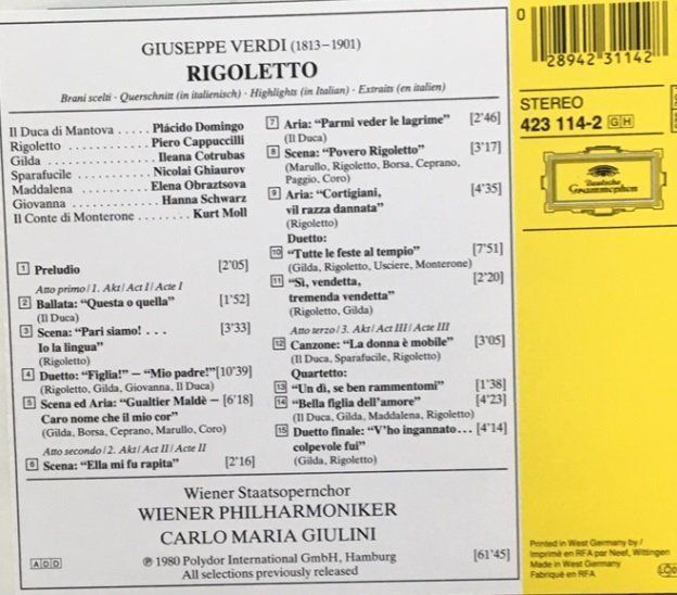 CD: Verdi - Rigoletto (Giulini) – Usato da Grüningen venduto da azulamarillo 1