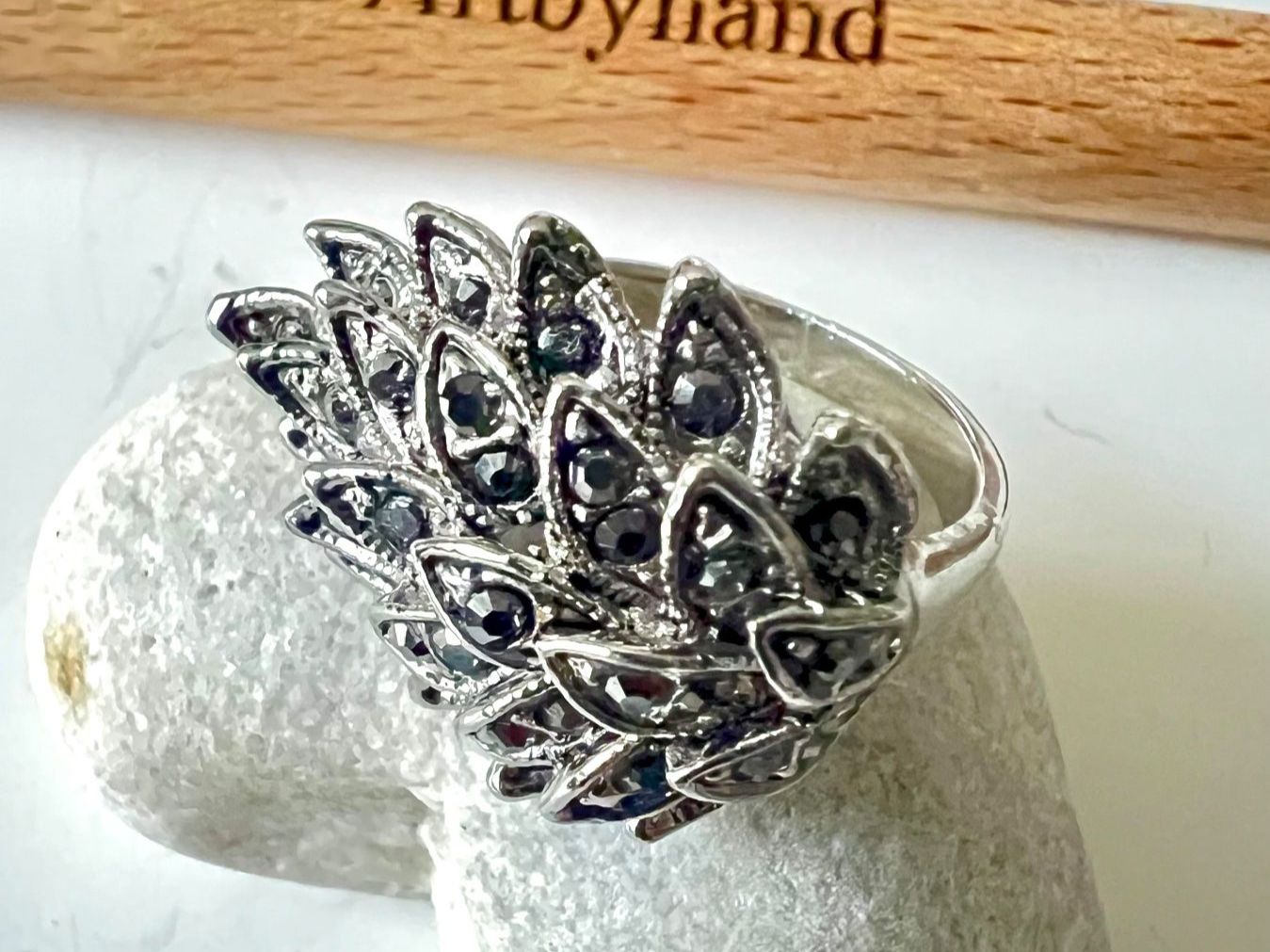 Ringe: Vintage Statement Ring mit funkelnden Markasiten, versilbert – Gebraucht aus Ruswil von artbyhand 2