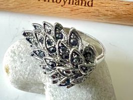 Vintage Statement Ring mit funkelnden Markasiten, versilbert