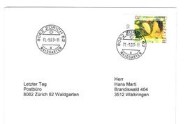 Letztagsbrief: Schliessung der Poststelle 8062 ZÜRICH 62