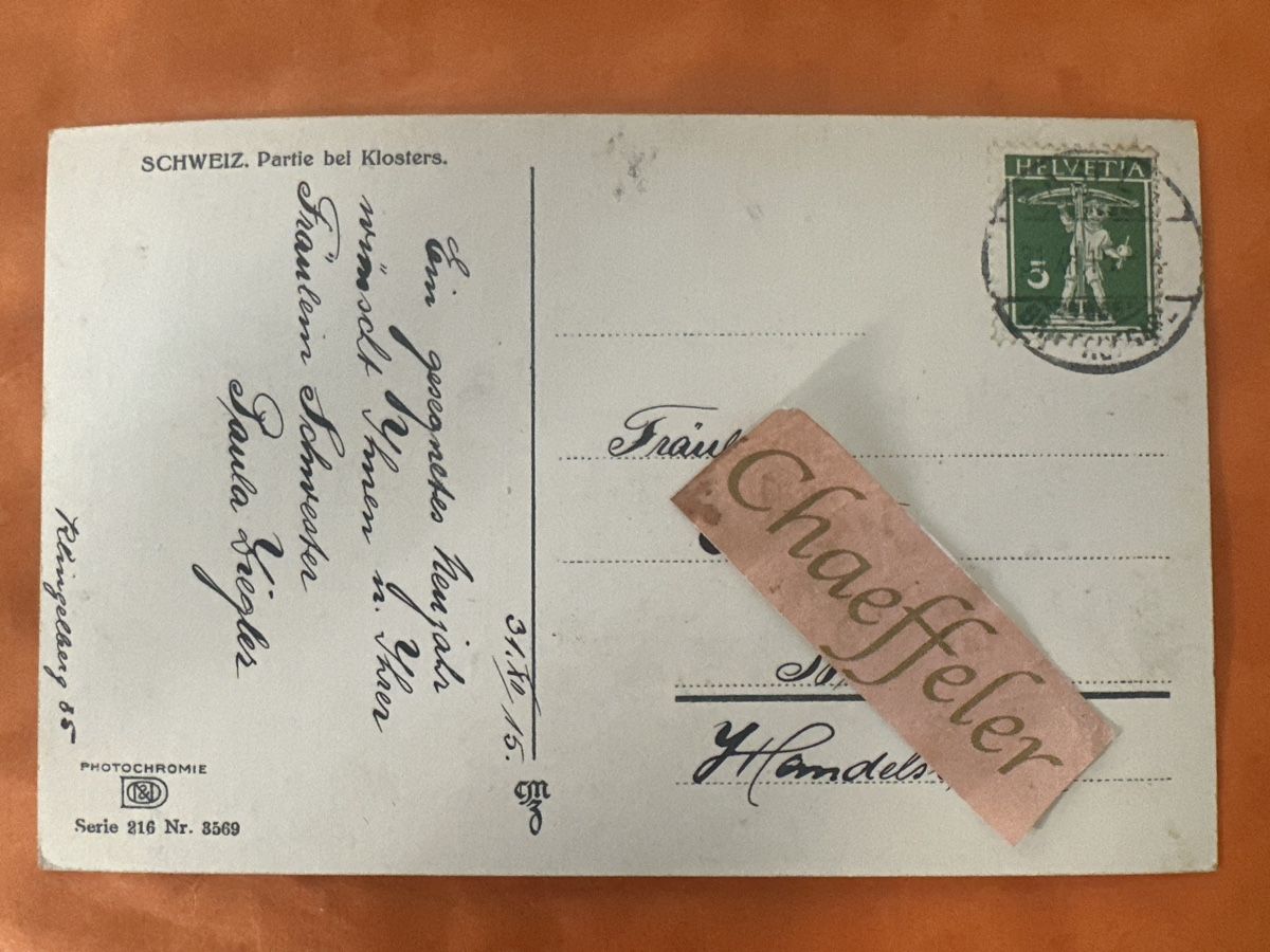 Cartoline postali: 1915 Schweiz, Partie bei Klosters – Usato da Zürich venduto da Chaeffeler 1