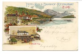 Zug - Stadt - Hotel Rigi und Bahnhof - uralte Litho - 1899 !