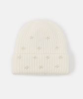 Winter Mütze Damenmütze mit Perlen Weiss