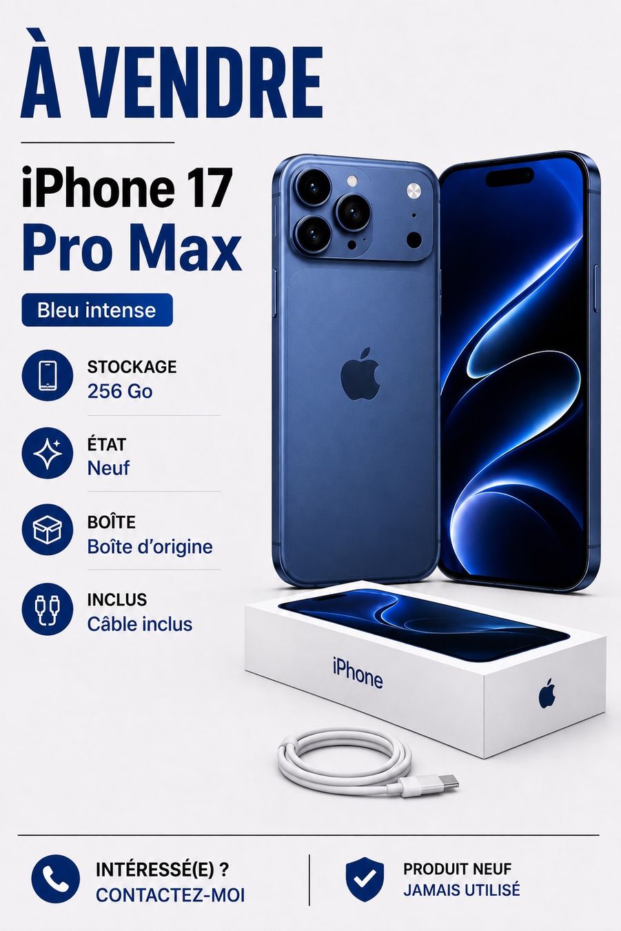 Apple Portables: iPhone 17 pro Max neuf 256 G – Neuf avec emballage d'origine à Lausanne par bou_vp6k