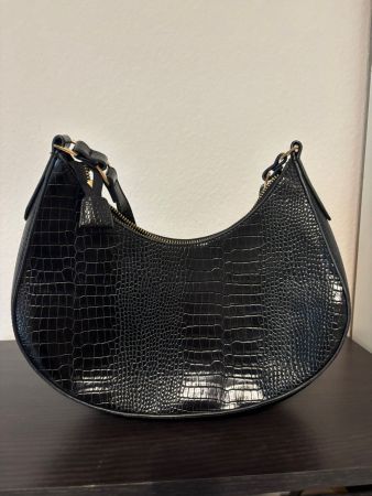 Schwarze Kroko Handtasche, Halbmond Bag, Top Zustand!