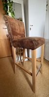 4 tolle Barhocker braun + Cognac Kunstleder + Holz 👌