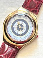 Vintage Swatch Damenuhr, Goldfarben, Lederarmband, Top!