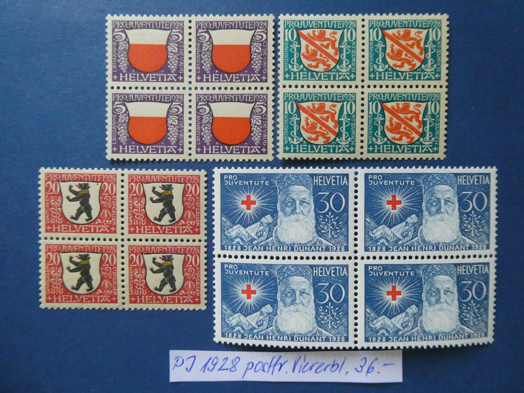 Tutti i francobolli: PJ 1928 postfrische ** Viererblöcke – Usato da Lausen venduto da Herbamare01