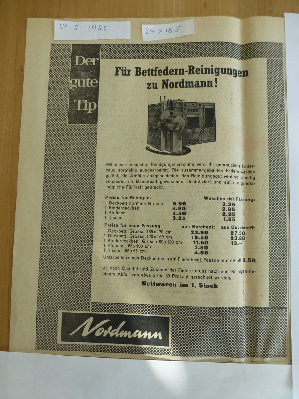 Foto & Immagini: Nordmann, Solothurn Werbungsinserat 1955 – Usato da Bettlach venduto da 1saurer