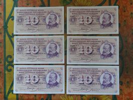 SUISSE 10 Francs 1977 Lot 5x série numéros 18 à 22 (+ 16 )