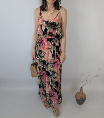Only Sommerkleid Gr. 40 Pink Blumenmuster Maxikleid