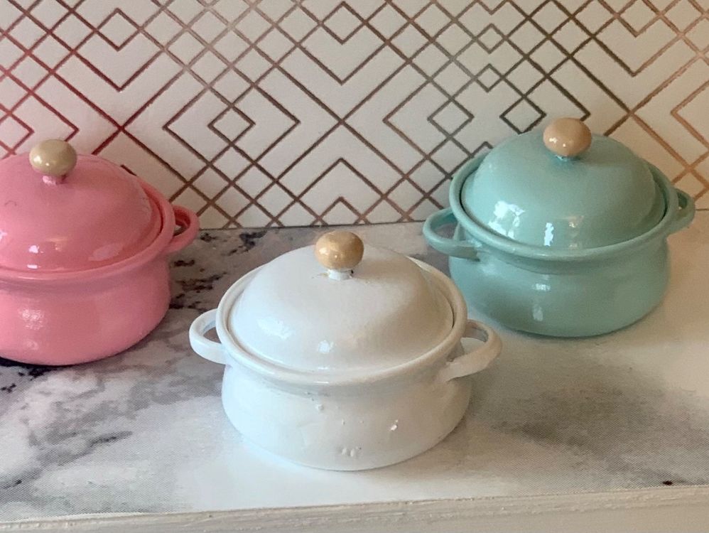 Puppenhaus Küchenzubehör - 4 Miniatur Töpfe Im Set Für 1:12 Puppenhäuser