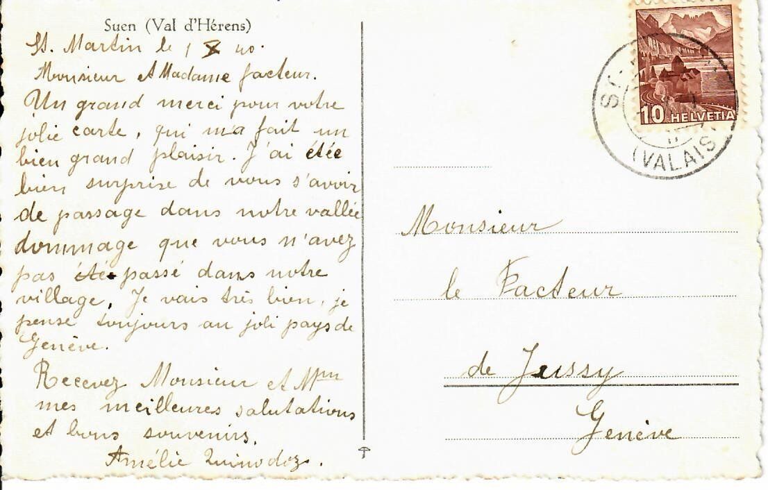Cartoline postali: Suen - Val d`Hérens  1940 – Usato da Hochdorf venduto da Ziegel-16 1