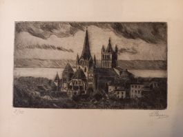 Georges Payer (1879-1946)  Lausanne, la cathédrale et le lac