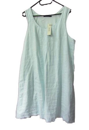 MINT-HELLBLAU Farbton Gr. 42 44 Leinen Kleid L100cm  NEU!