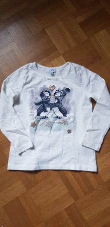 Langarmshirt OVS weiss mit Pinguin Gr. 104