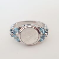 Mondstein Ring,  mit blaue Steine 925 Silber, Gr. 19.1 mm