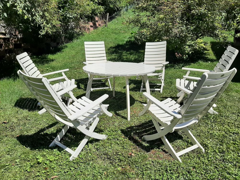 Vintage Herlag Gartengarnitur 6 Stühle 1 Tisch Weiss 80er J. Kaufen