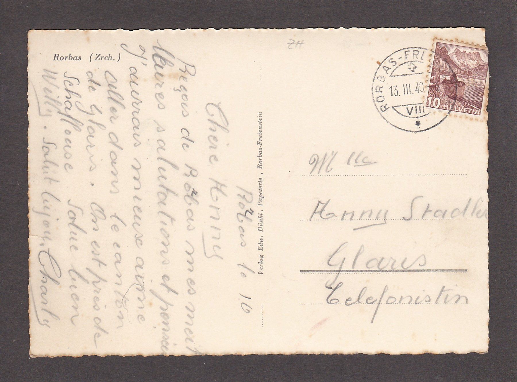 Cartoline postali: RORBAS 1940, Lochmühle – Usato da Reiden venduto da cinfis 1