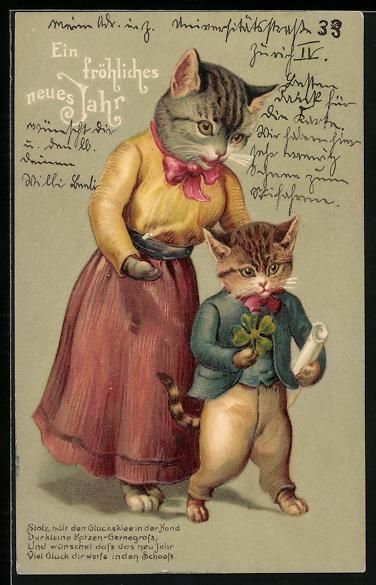 Cartoline postali: vermenschlichte Tiere, Katzenmutter mit  – Usato da Berlin venduto da bartko-reher