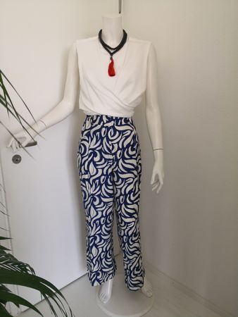 🤩MANGO HOSE BLAU-WEISS MUSTER MIT HOHEM BUND, NEU