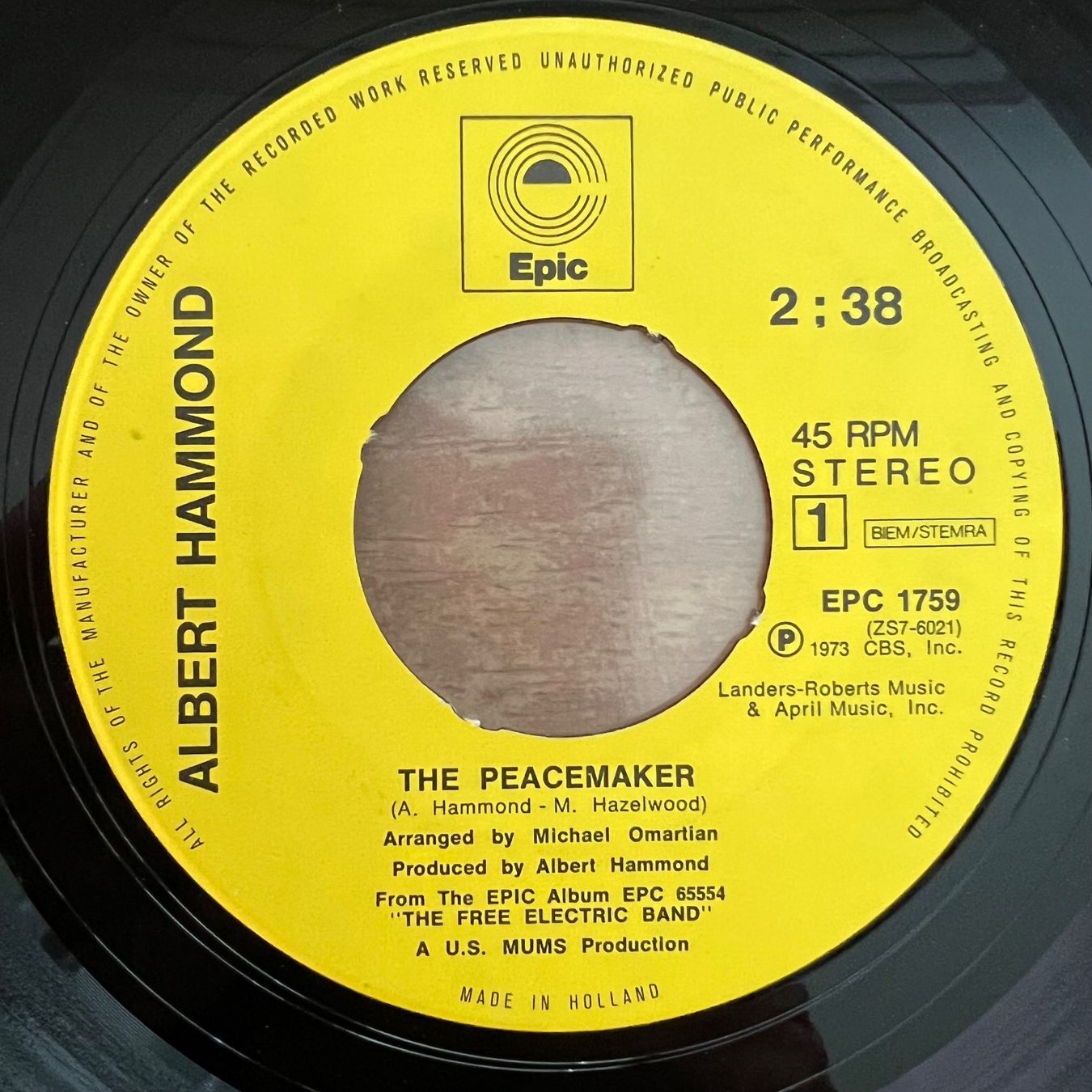 Vinyles: Albert Hammond -The Peacemaker / 1. NL-Press. 1973 – D'occasion à Gais par soundcave57 1