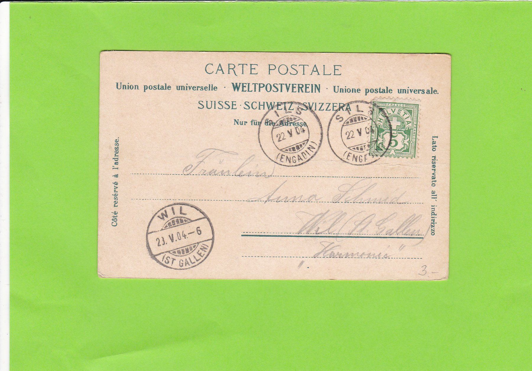 Cartoline postali: Im Val Fex---1904 versendet – Usato da St. Peterzell venduto da neckertal 1