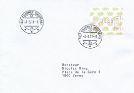 ATM 25 Fehlfarbe Blauschwarz Brief mit Ortsstempel