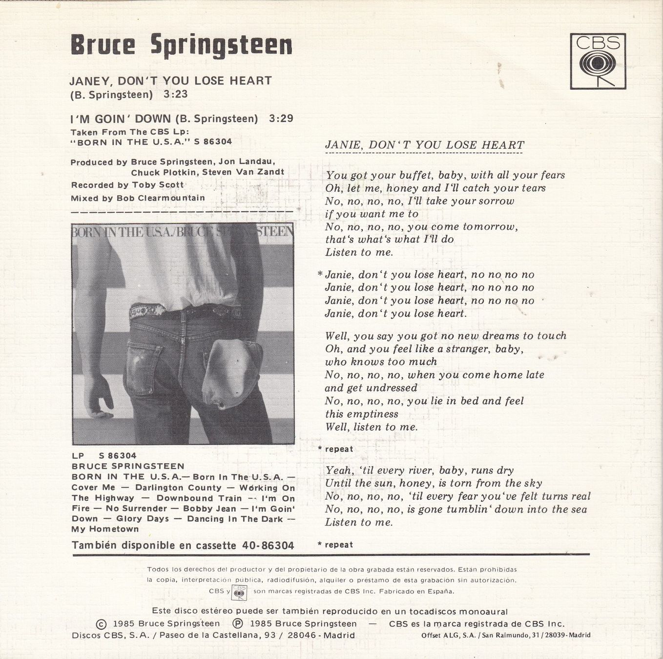 Vinyles: Bruce Springsteen Vinyl Single von 1985 – D'occasion à Volketswil par Abcrecords 1
