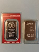 100 g Siberbarren UBS + 1 Unze Silber  ARGOR-HERAEUS ab 1-Fr