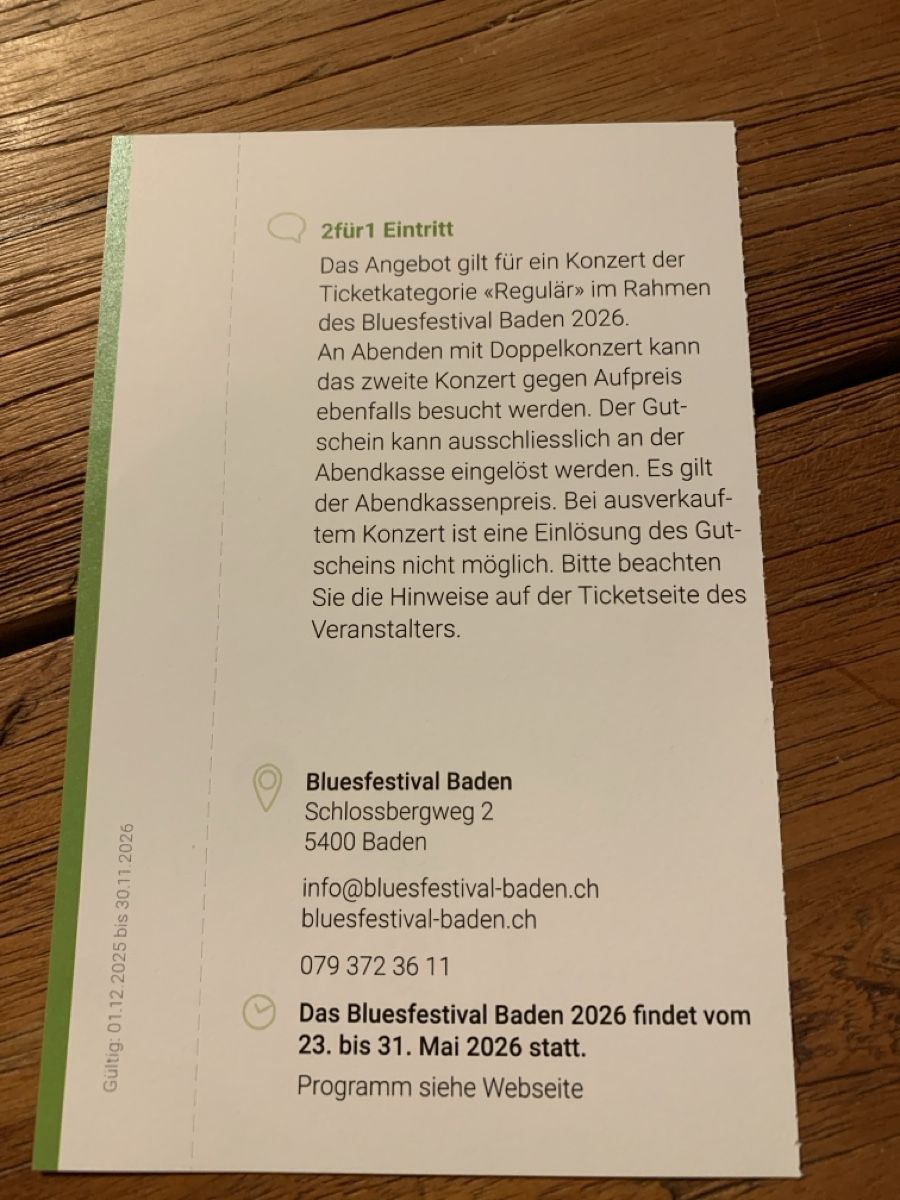 Biglietti: 2für1 Eintritt Bluesfestival, Baden – Nuovo e nell'imballaggio originale da Attelwil venduto da TaraLee 1