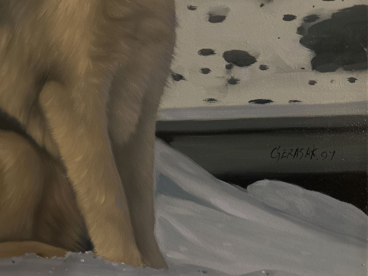 Dipinti: Gemälde "Hund im Schnee" von Gerasak, 1997, Original – Usato da Glarus venduto da KunstWerkEr-LS87 1