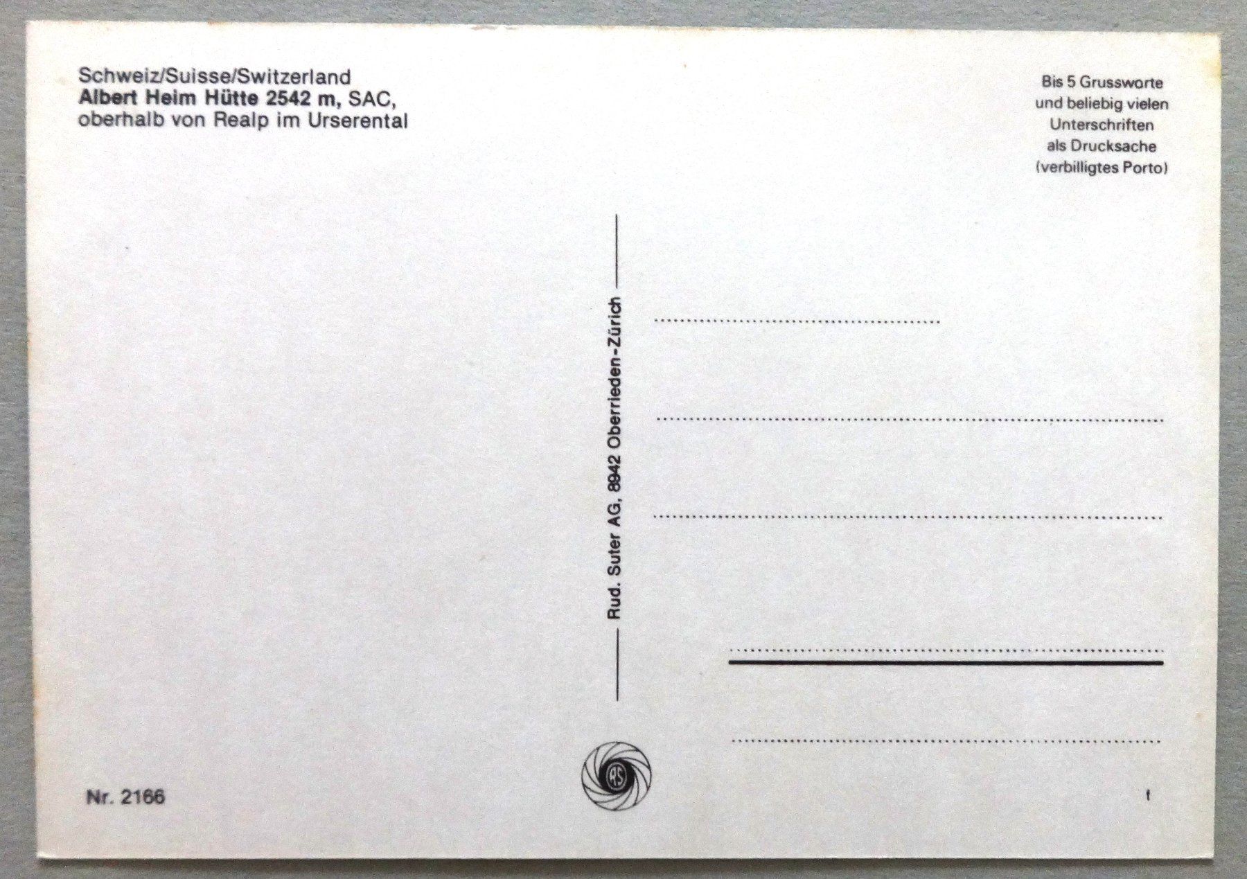 Cartoline postali: Albert Heim Hütte 2542 m – Usato da Fétigny venduto da Billy2miny 1