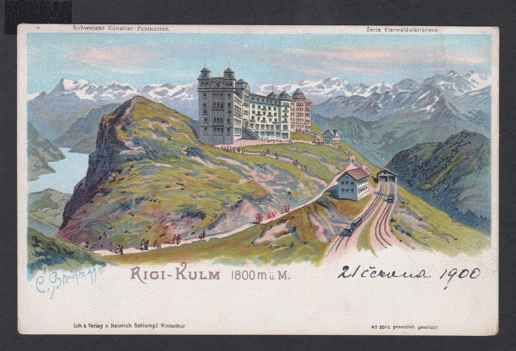 Cartoline postali: Rigi Kulm   -   alte Steinmann - Litho AK um 1900 – Usato da Vitznau venduto da Ropaku