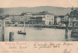 Ansichtskarte Rorschach Hafen mit Segelboot ca. 1901