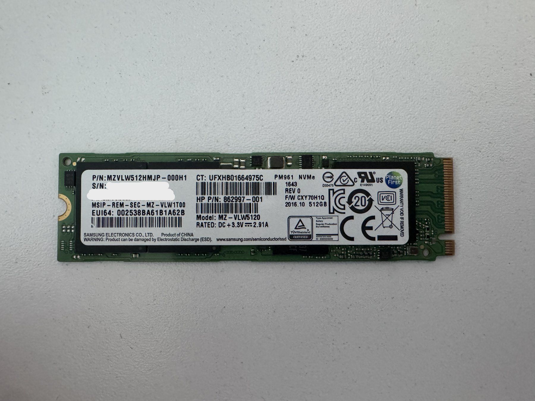 Samsung Dischi rigidi: Samsung PM961 NVMe SSD – Usato da Bremgarten AG venduto da joker_eat_world