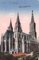 Gruss aus ULM - Münster mit Zeppelin, alte colorierte Karte