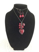 Collier sautoir + Boucles d'oreilles rouge en verre, NEUF