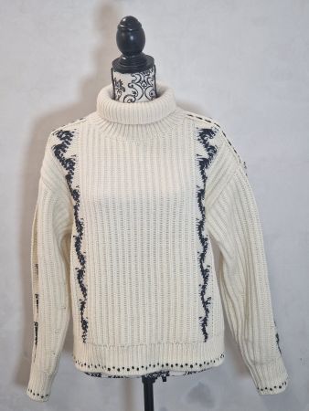 Rollkragenpullover weiss/schwarz Jigsaw gestrickt XS wie neu