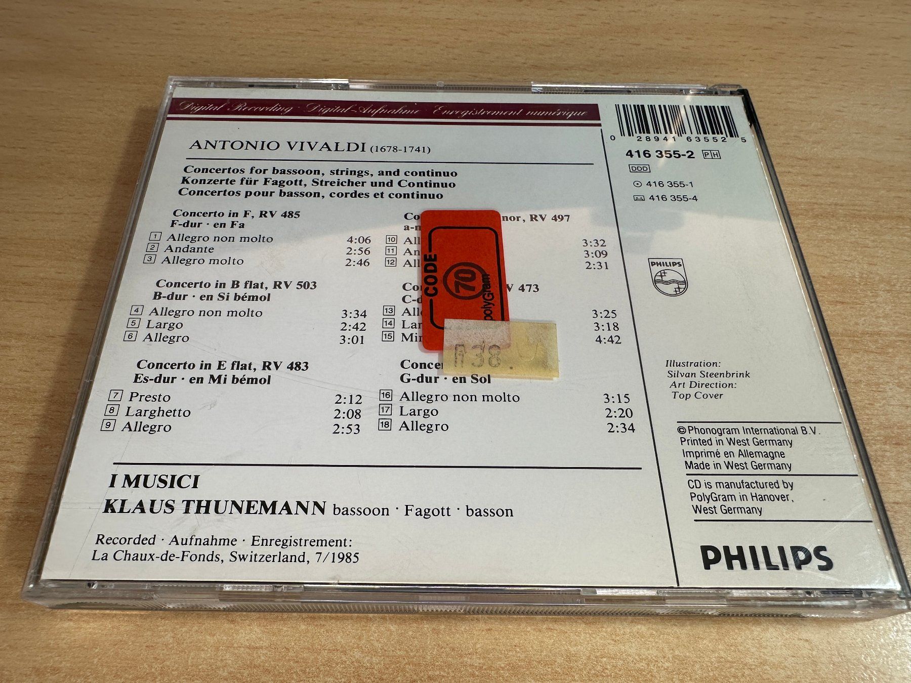 C1 Vivaldi I Musici Klaus Thunemann 6 Bassoon Concertos Fago (D ...