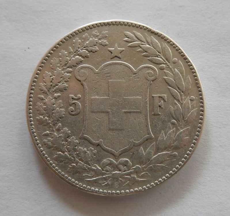Suisse – 5 Francs 1890 B – Tête D'Helvetia – Berne – Argent – KM.34