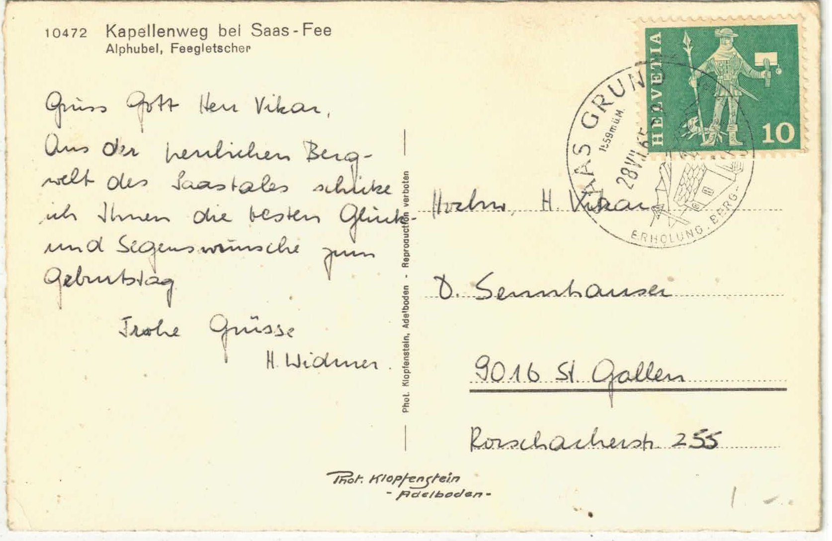Cartoline postali: Kapellenweg bei Saas-Fee – Usato da Ettingen venduto da Kartenplanet 1