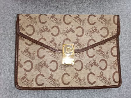 Pochette, Clutch vintage Céline en toile et cuir marron