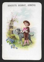 Chromo Biscuits PERNOT Genève : Enfant avec chien (1910s)