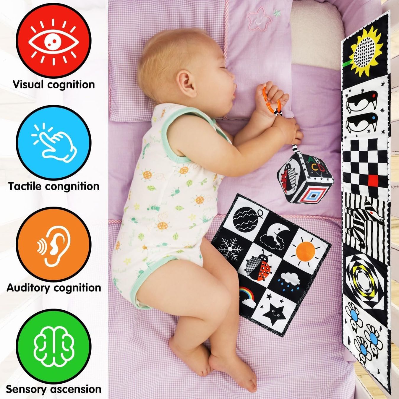 Libri: Schwarz Weiß Doppelseitig Baby Stoffbuch Visuelle Training – Nuovo (secondo la descrizione) da Thun venduto da nuonuoshop 1