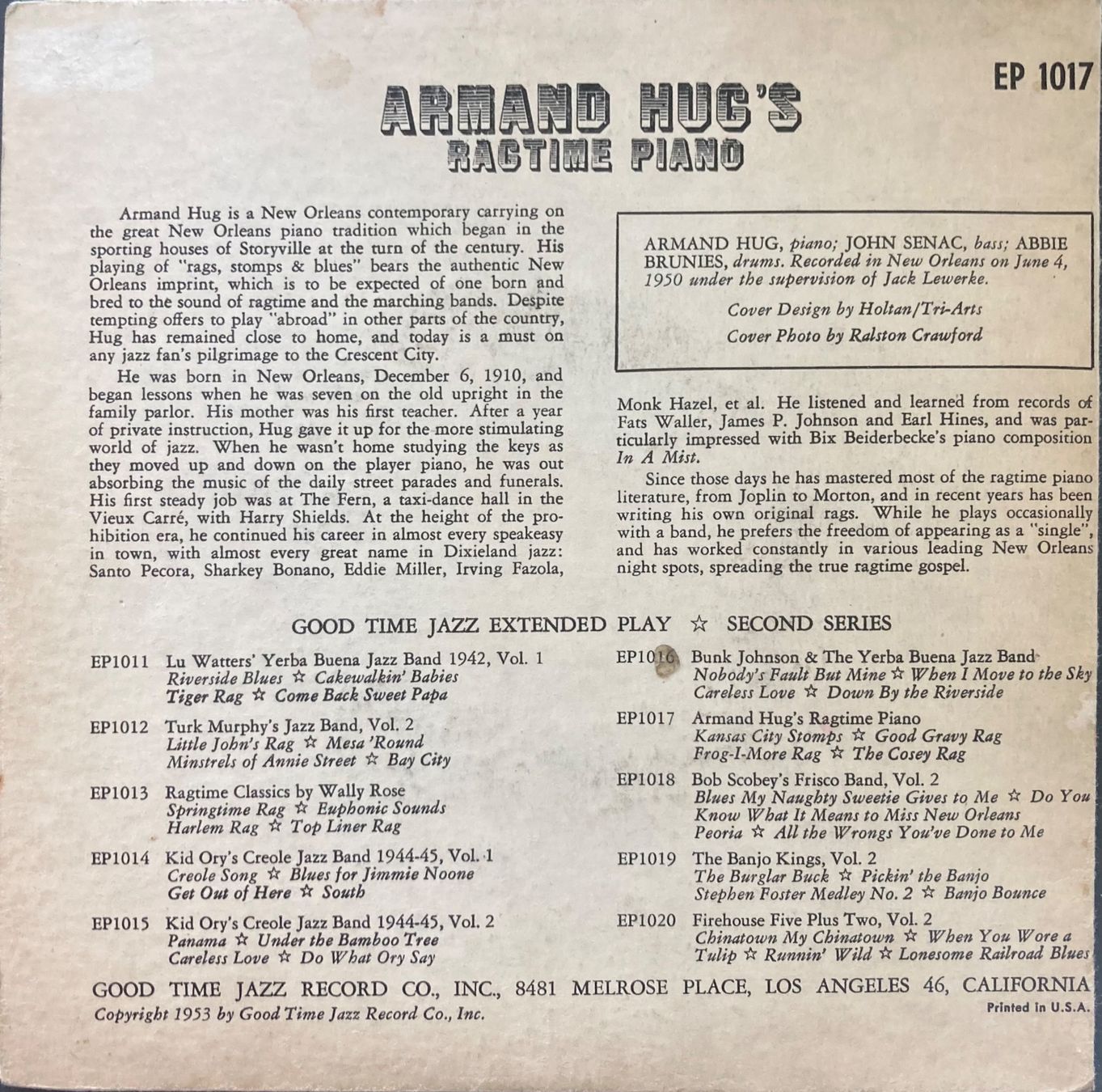 Schallplatten: ARMAND HUG - ARMAN HUG'S RAGTIME PIANO – Gebraucht aus Poliez-Pittet von Newtown-Records 2