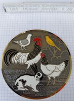 Plakette Emaille Hase- Vögel- Hahn-Motiv aus Messing 10cm